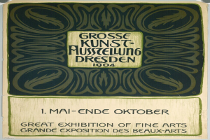 Plakat für die Große Kunstausstellung in der Grand Exposition des Beaux-Arts in Dresden, Deutschland, 1904, mit fettgedrucktem Text, der das Ereignis ankündigt.