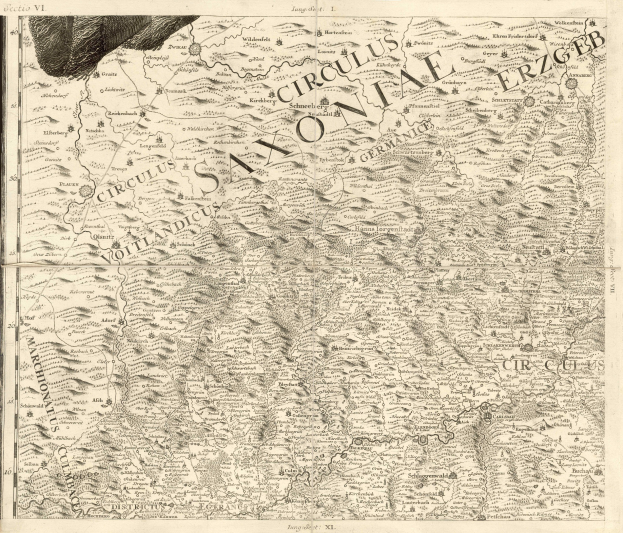 Alte detaillierte Karte von Sachsen, Deutschland, die geografische Merkmale wie Flüsse, Berge und Städte zeigt, mit begleitendem Text.
