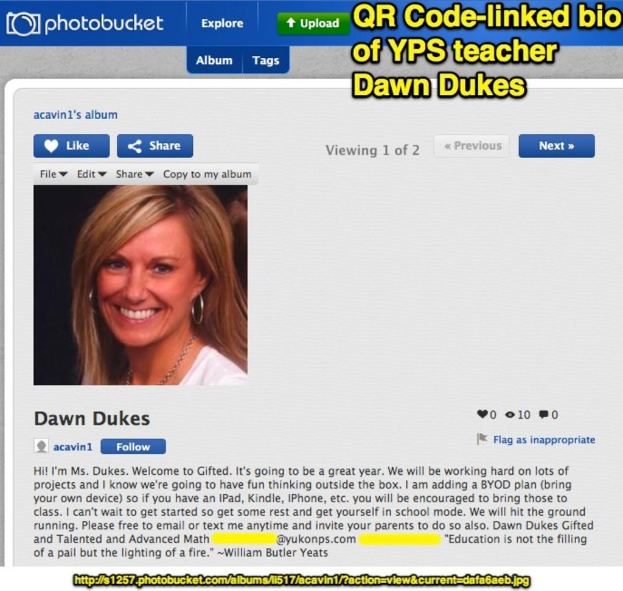 Eine Social-Media-Seite mit einem Profilbild einer Dame, ihrem Namen, einem Absatz Text und verschiedenen Icons und Buttons sowie einem Link unten.