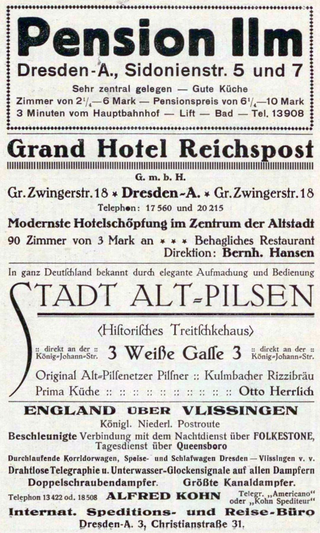 Schwarz-weiß-Anzeige in einer Zeitung für eine Pensionsanstalt in Dresden, Deutschland.