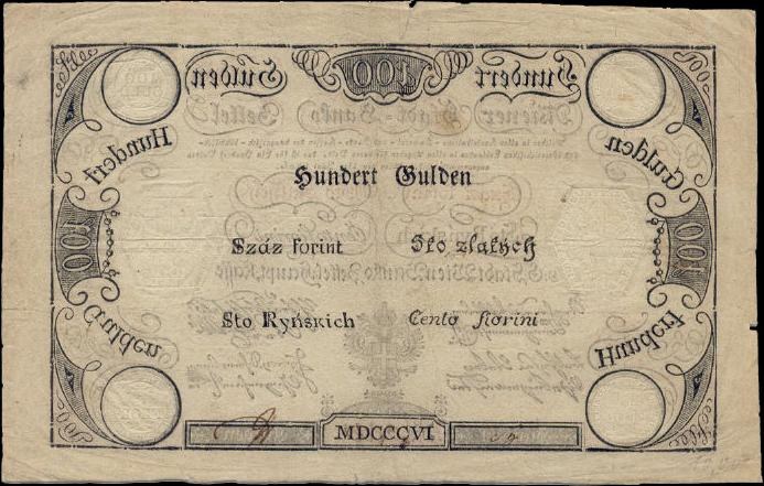 Alte deutsche 100-Pfennig-Banknote mit einem Mann-Porträt auf schwarzem Hintergrund.