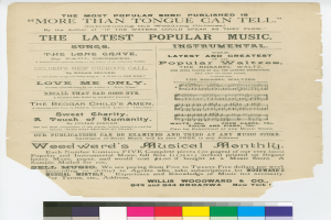 Ein Blatt Papier mit dem Text "Der meistveröffentlichte Song ist mehr als die Zunge sagen kann" und Farbmustern unten.