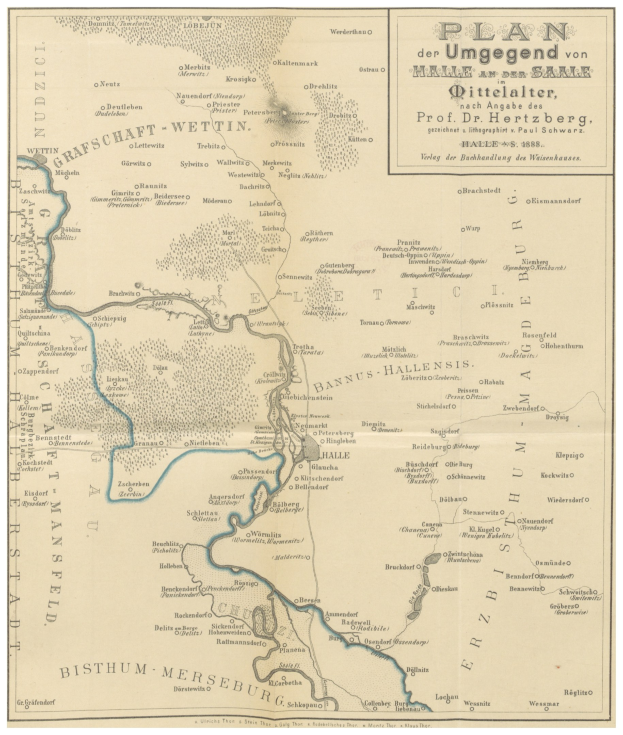 Eine 19. Jahrhundert-Karte des Deutschen Reichs, die den Rhein hervorhebt, mit begleitendem Text.