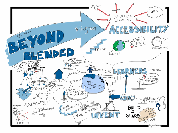 Whiteboard mit "Beyond Blended Accessibility"-Text, einer Globus-Zeichnung und Pfeilen.