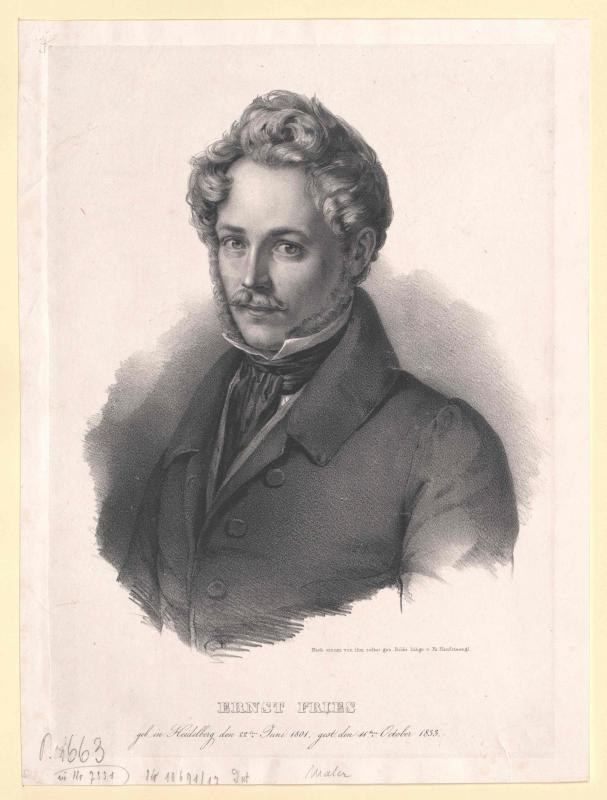 Schwarz-weiß-Porträt von Ernst Frühls, einem deutschen Komponisten und Pianisten, der einen Anzug trägt und einen Schnurrbart sowie einen ernsten Gesichtsausdruck hat, mit deutschem Text unten.