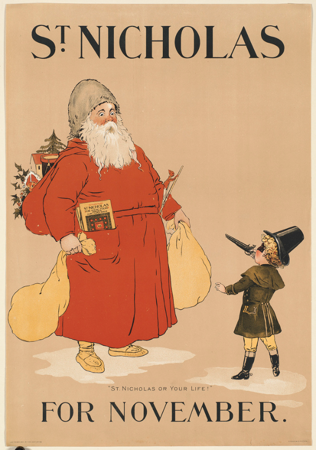 Der Einband des Buches "St. Nicholas for November" zeigt Santa Claus und ein Kind.