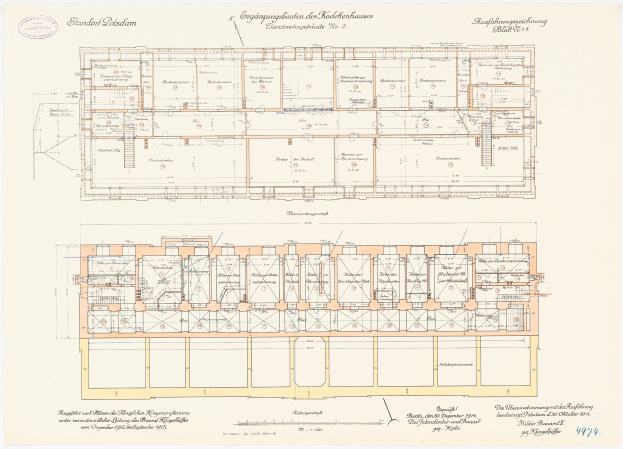Schwarz-weißer architektonischer Grundriss eines großen Gebäudes mit zahlreichen Räumen, bezeichnet als Originalplan des Stadtplatzes in Dresden, Deutschland, mit detaillierten Text- und Layout-Anmerkungen.