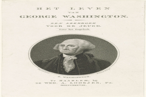 Porträt von George Washington auf Papier mit Text, der nach vorne zeigt und einen ernsten Ausdruck hat, trägt einen Anzug und eine Krawatte.