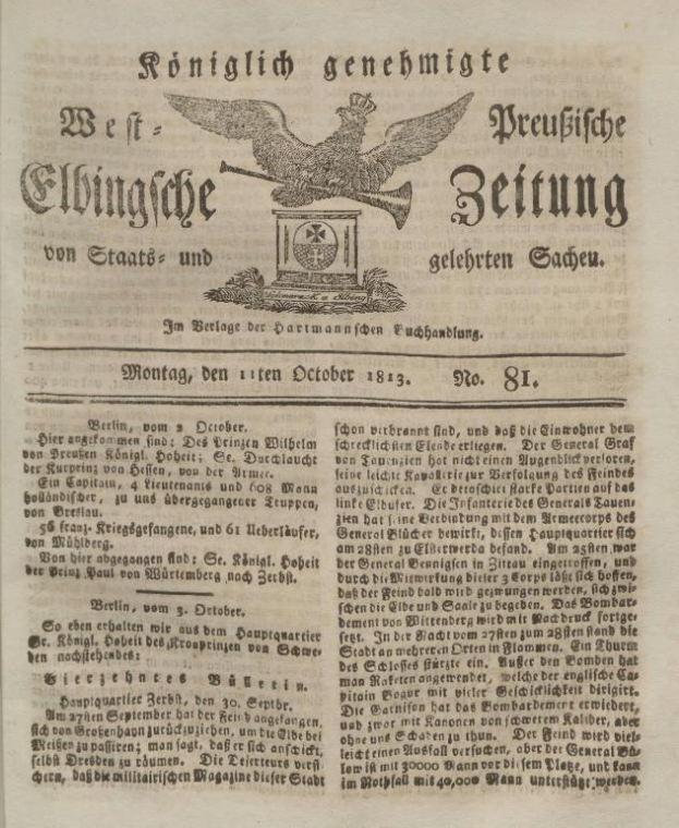 Ein altes Buch mit einem Umschlag, der ein zentrales Adlerbild zeigt, betitelt 'Bundeswehr', datiert Oktober 1813, mit sichtbarem Text.