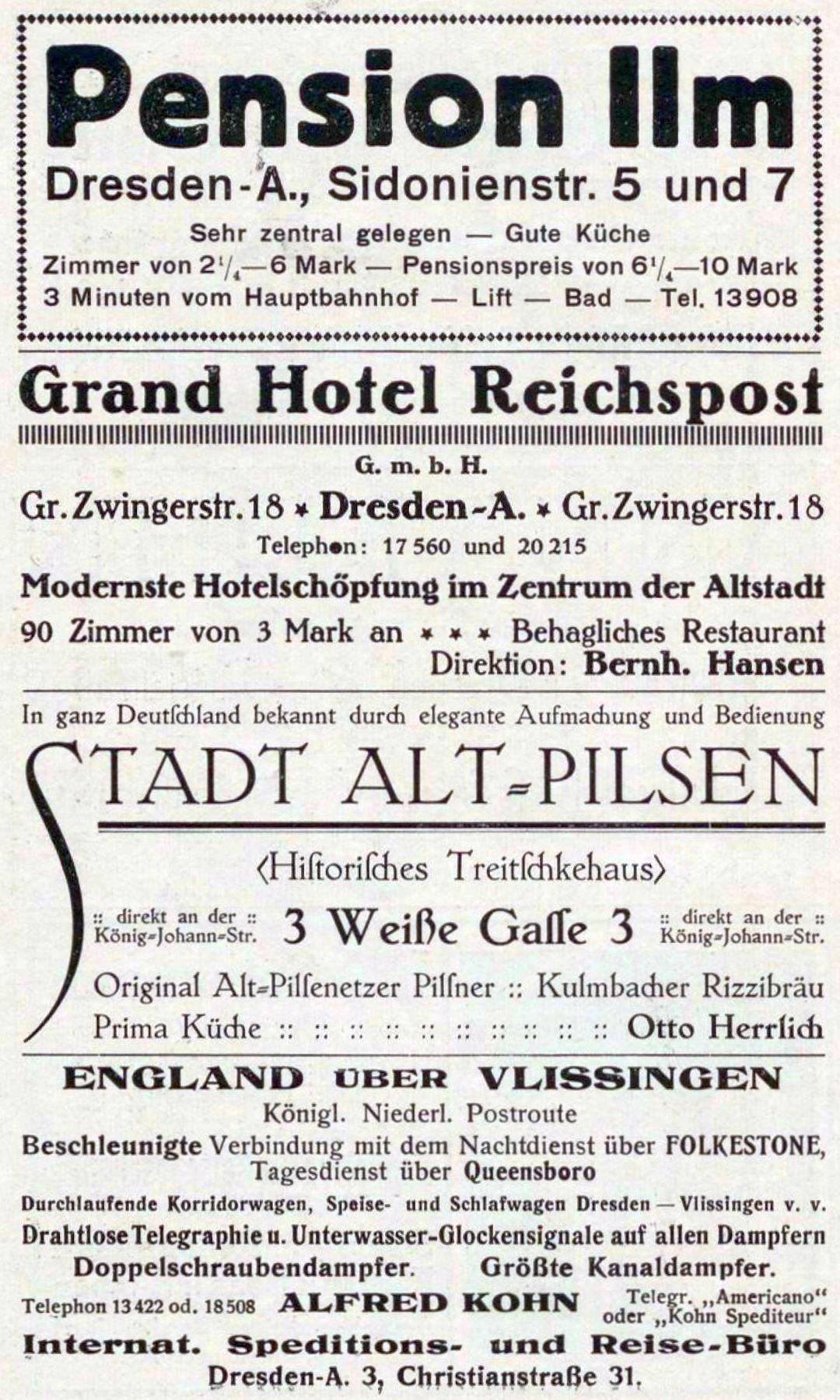 Schwarze und weiße Zeitungsanzeige für das Renten-Inn in Dresden, Deutschland.