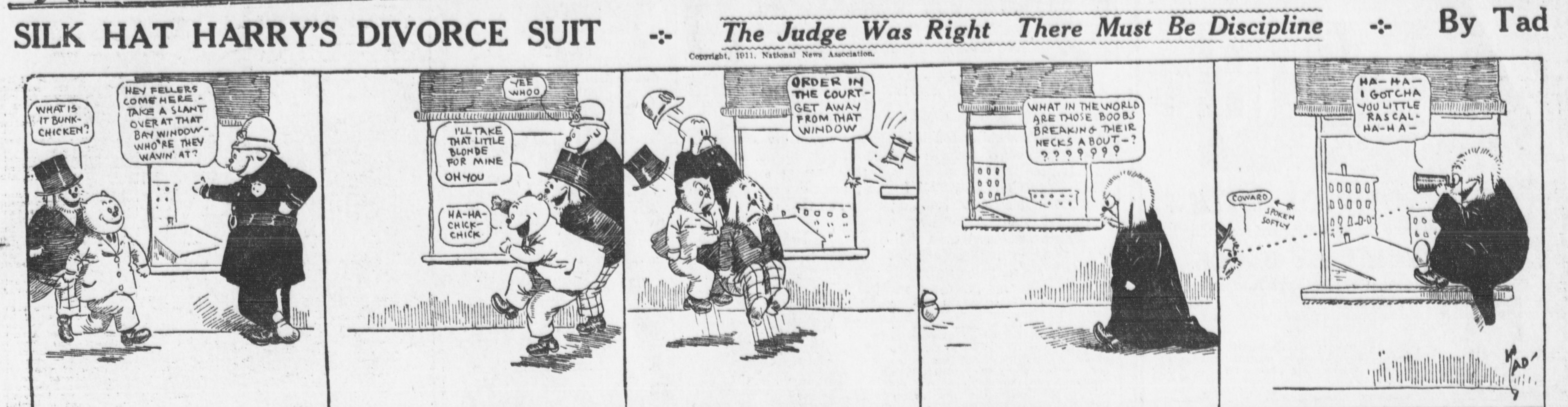 Cartoon-Illustration eines Mannes in einem schwarzen Anzug und einer Frau in einem eleganten Kleid mit einem schwarzen Schal, beide mit ernsten Gesichtern, beschriftet mit "Scheidungsklage."