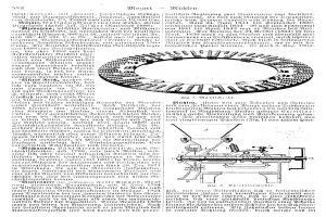 Eine Seite aus einem Buch mit einer Zeichnung einer Kreismaschine und Text, betitelt als die erste Seite des deutschen Patents 558, veröffentlicht im Jahr 1881.