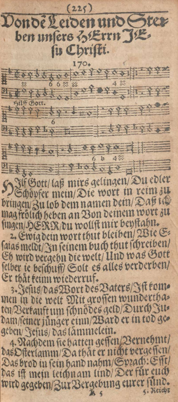 Ein altes, abgenutztes Manuskriptblatt mit deutschem Text und musikalischer Notation in einer traditionellen deutschen Schriftart.